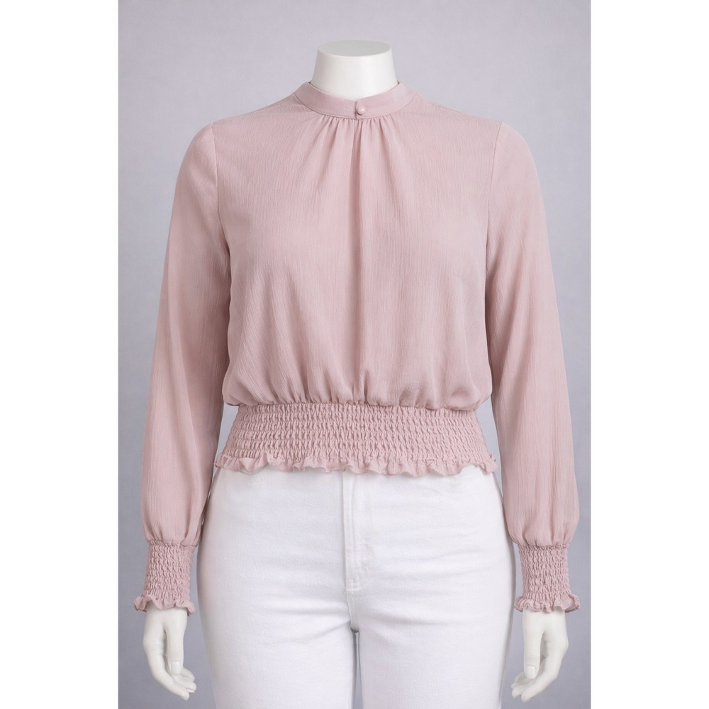 Charlotte Russe Medium Mauve Pink Mock Neck‎ Smocked Waist Cropped Blouse Fairy